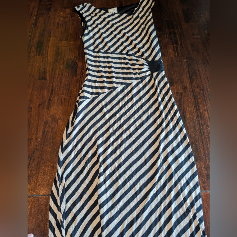 Striped Black and White Ankle Length Dress